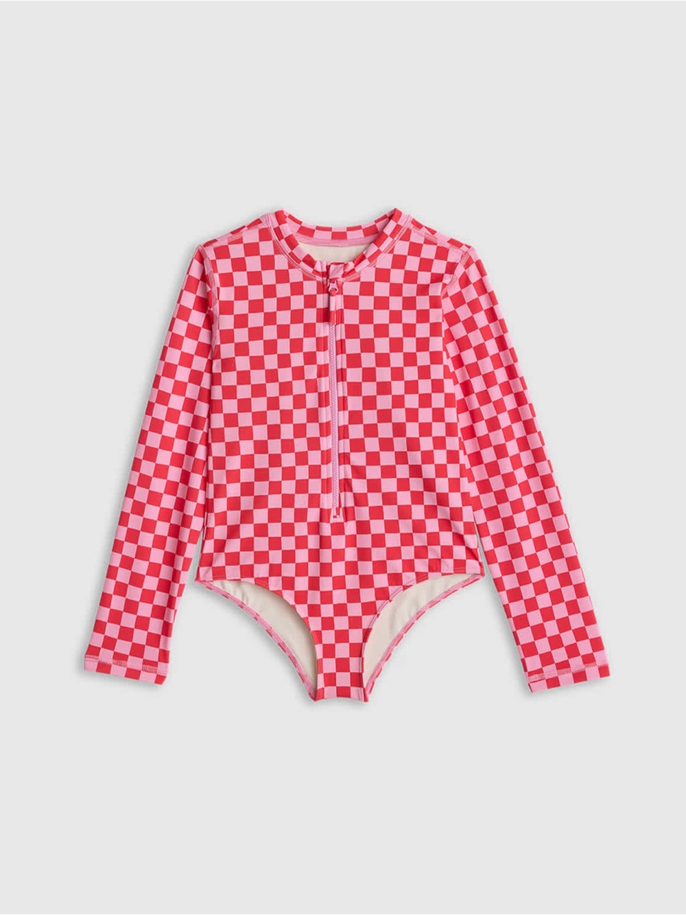 Quince long sleeve checkered zip up swimsuit girls size 12